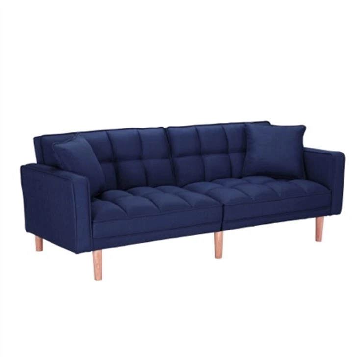 Minkšta ir patogi kabrioleta sofa mėlynos spalvos lino